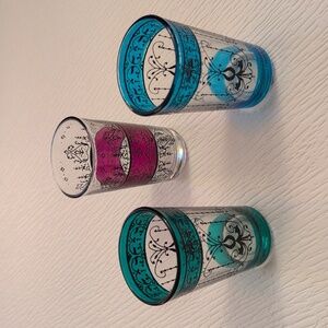 3 Henna H Painted Tea Glasses. 🌎 Walt Disney World
